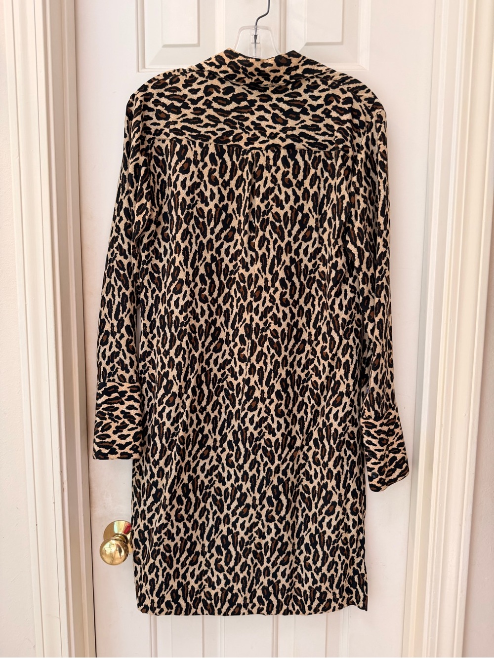 Nine West Silk Leopard Print Long Sleeve Dress, Black,Brown,Tan, Qtr Button Sz 4 - Picture 9 of 14